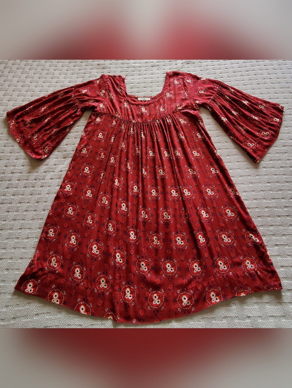 NATURAL LIFE Maroon Floral Reese Boho Smocked Tunic Mini Dress - Picture 5 of 11